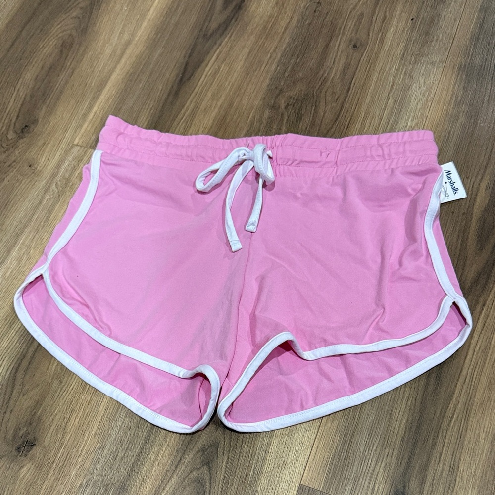 Stylish Pink Athletic Shorts with White Trim